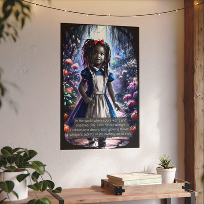 Textured Watercolor Matte Poster - Young Girl Steps into a Magical, Vibrant Wonderland (8 Sizes Available)