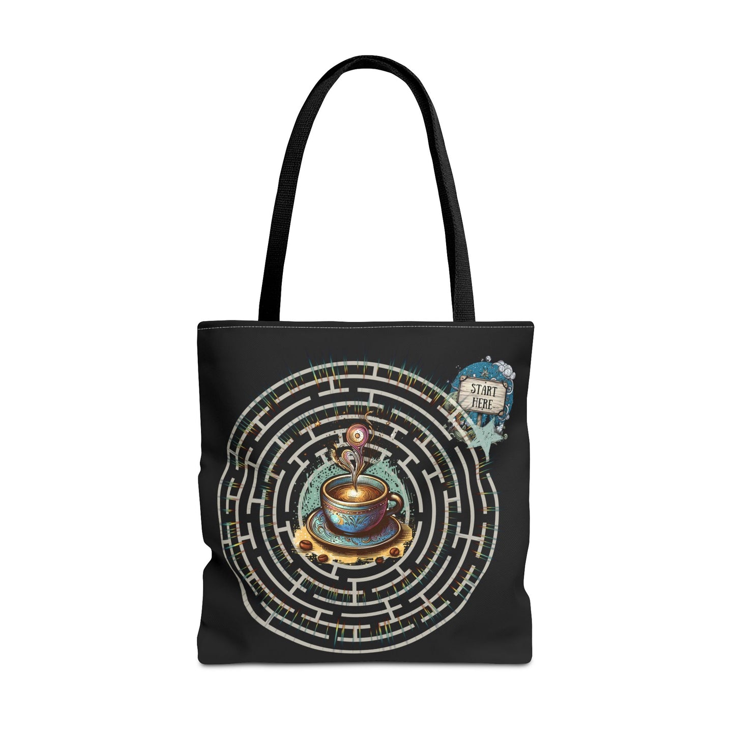 Coffee Lovers Maze Tote Bag, Fun Labyrinth Design, Gift Idea, Roomy and Versatile Bag, Twist and Turns, Coffee Theme, Whimsical Bag