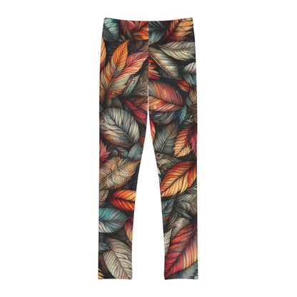 Toddler and Youth Fall Leggings: Sketched Vibrant Leaves, 18mo-12y