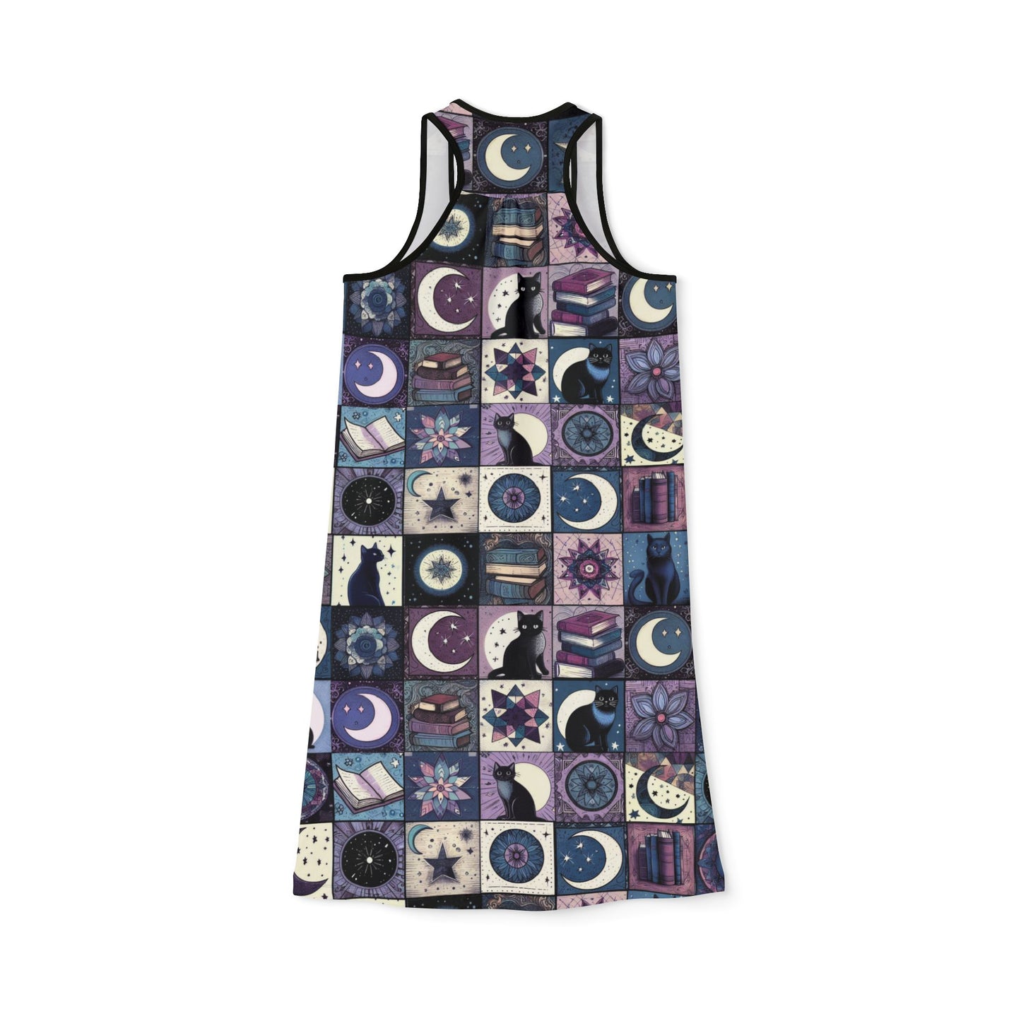 Racerback Dress - "Mystic Tails" Cats, Books & Moons Patchwork