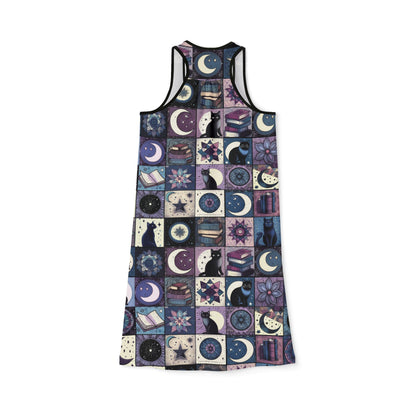 Racerback Dress - "Mystic Tails" Cats, Books & Moons Patchwork