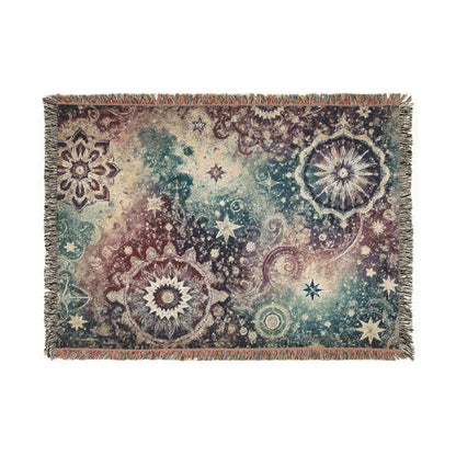 Woven Blanket - Galaxy with Vintage Stars in Purple and Teal