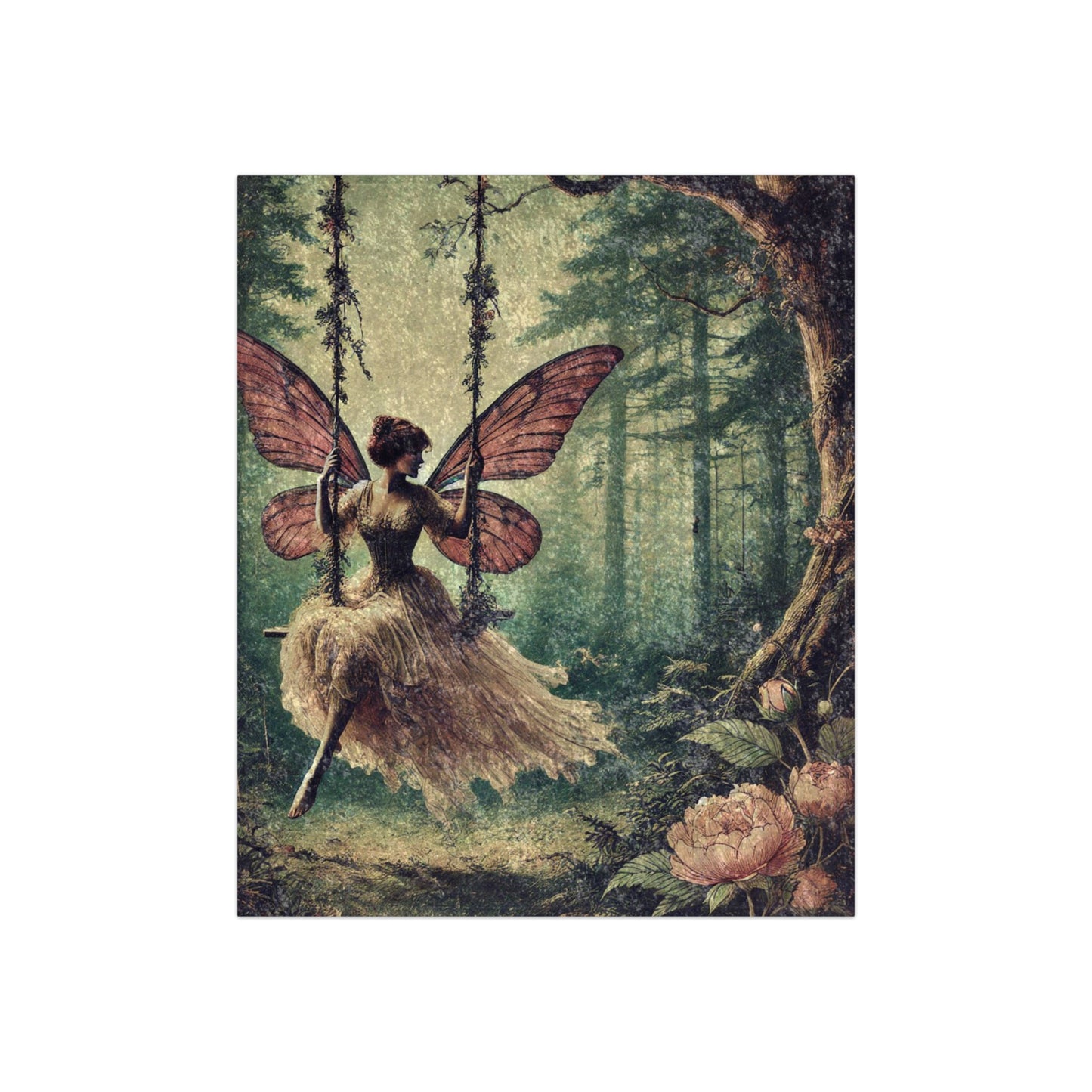 Crushed Velvet Blanket - Neo-Victorian Fairy on a Forest Swing