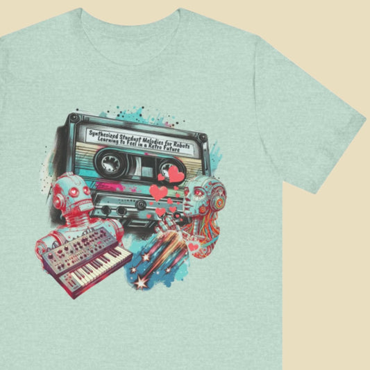 Mixtape T-Shirt - "Synthesized Stardust Melodies" Collage, Unisex Tee with Retro Cassette Tape Design, Great Gift for Music Lovers