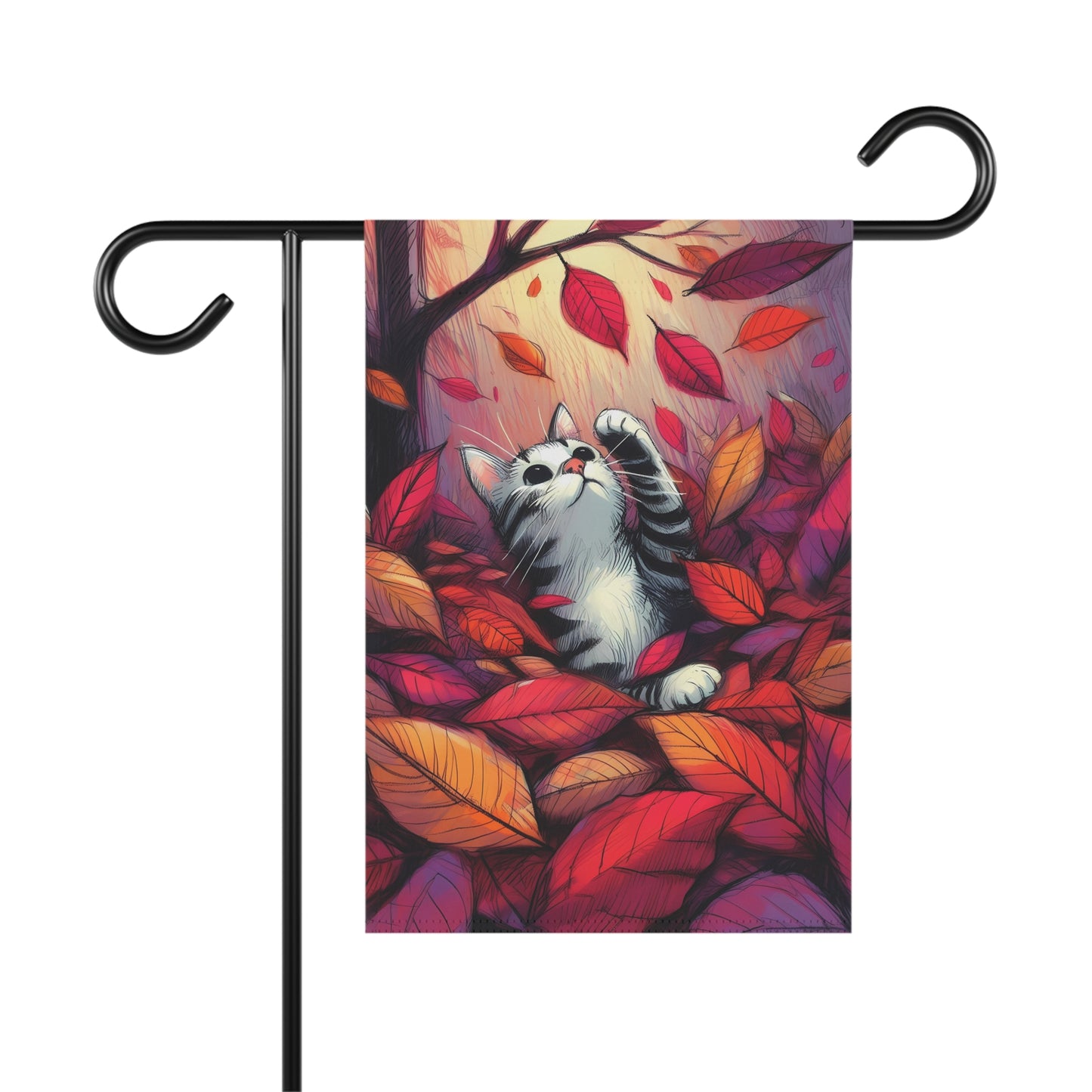 Porch or Yard Flag / Garden Banner - Playful Autumn Cat