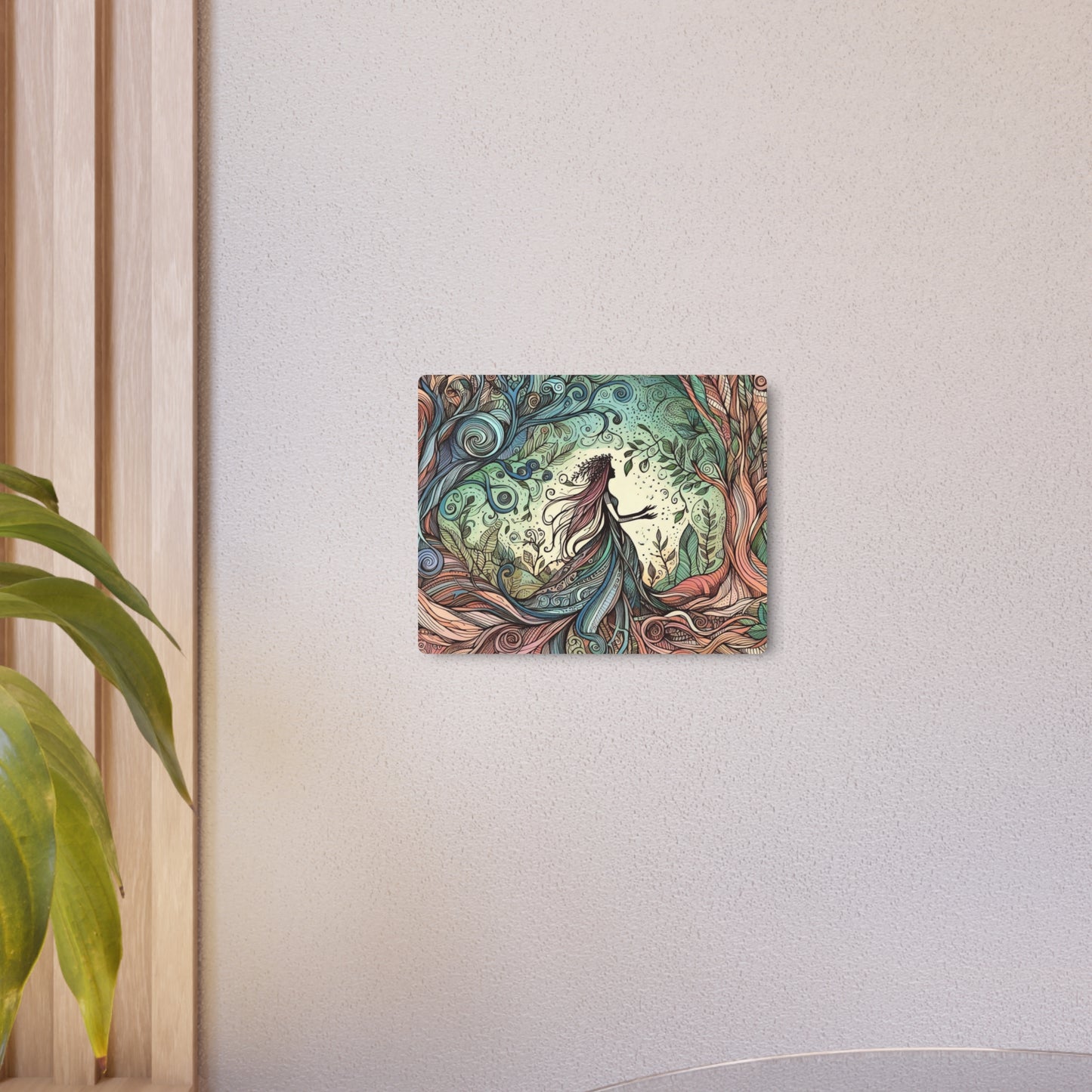 Metal Wall Art - Surreal Forest Goddess Silhouette with Colorful Windy Roots