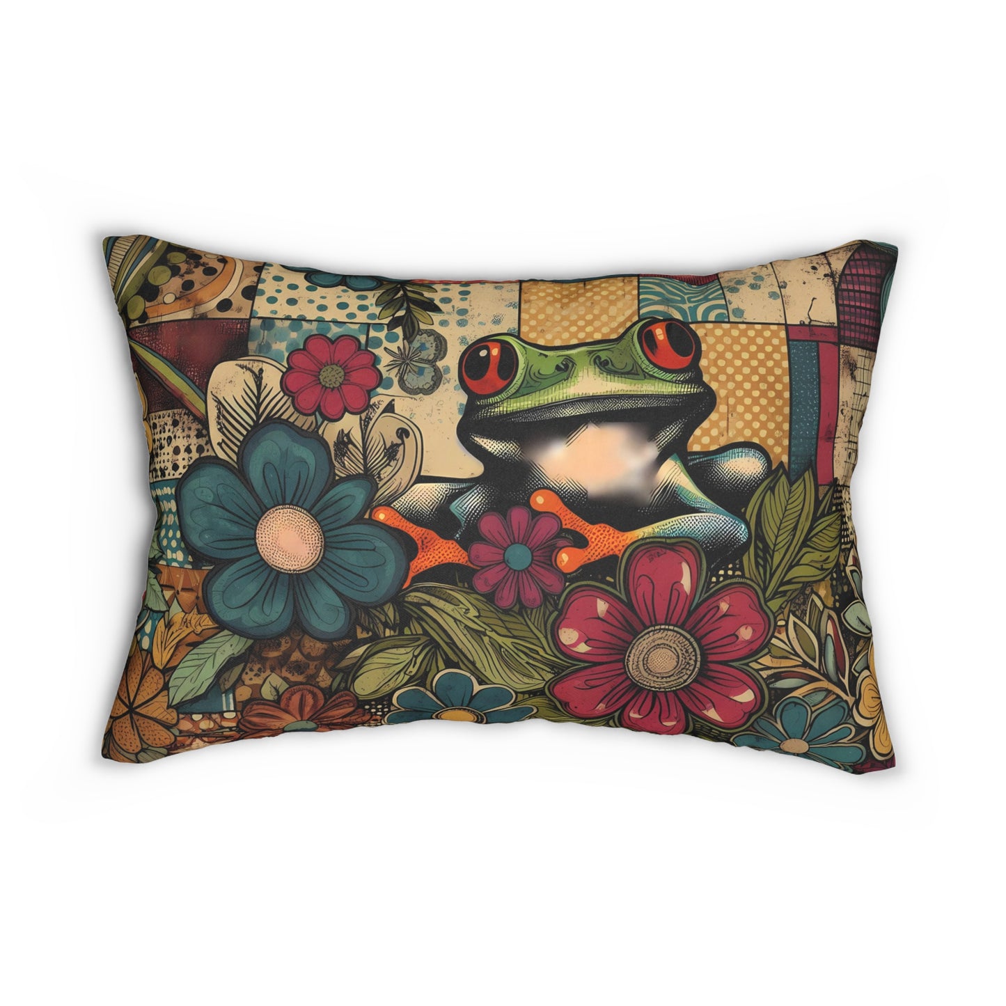 Lumbar Pillow - Groovy Frog and 70s Retro Florals