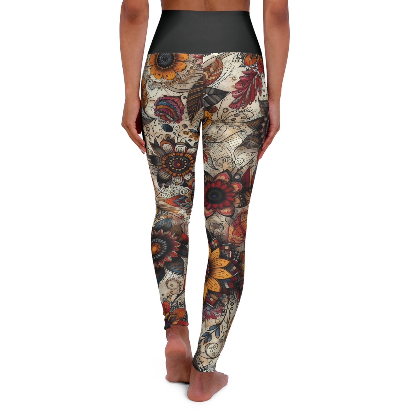 High Waisted Fall Yoga Leggings - Autumn Blossoms, XS-2XL