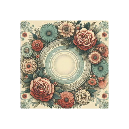 Vintage Rose Geometric Metal Wall Art - Retro-Inspired Design with Rose and Teal Hues - Durable Matte Finish Aluminum