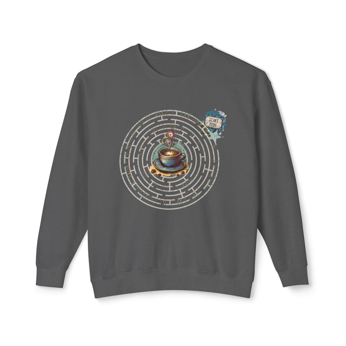 Coffee Quest Maze Sweatshirt - Whimsical Path to Your Daily Brew