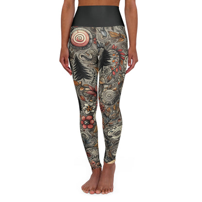 High Waisted Fall Yoga Leggings - Sketched Autumn Forest, XS-2XL