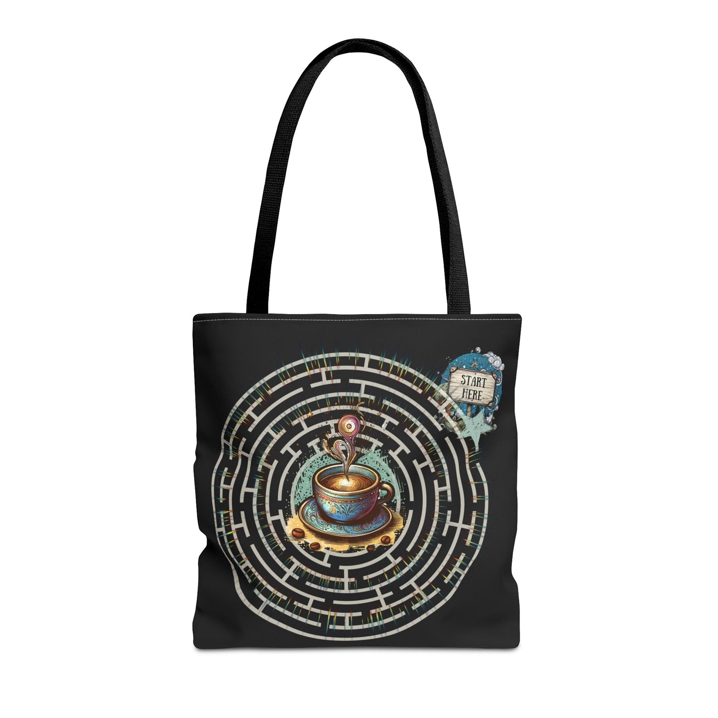 Coffee Lovers Maze Tote Bag, Fun Labyrinth Design, Gift Idea, Roomy and Versatile Bag, Twist and Turns, Coffee Theme, Whimsical Bag