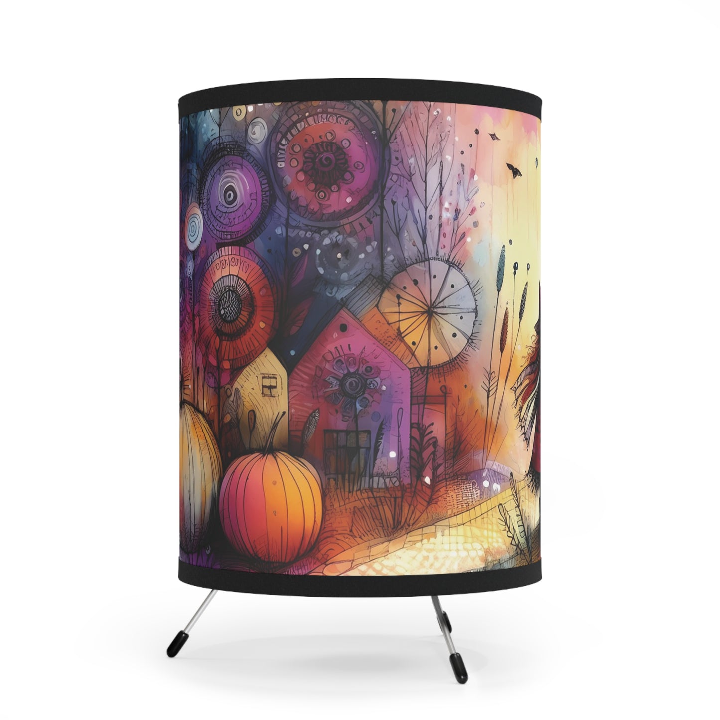 Tripod Lamp - Autumn Whimsical Witch on Golden Path