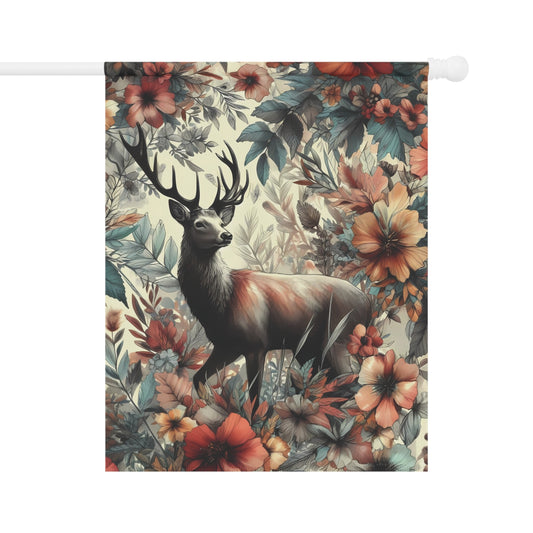 Porch or Yard Flag / Garden Banner - Majestic Deer Among Autumn Blooms