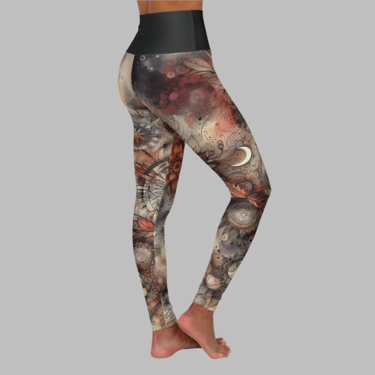 Stretchy High Waisted Yoga/Casual Leggings - Autumn Celestial Magic