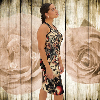 Racerback Dress - Blooms, Cherries, and Black Lace