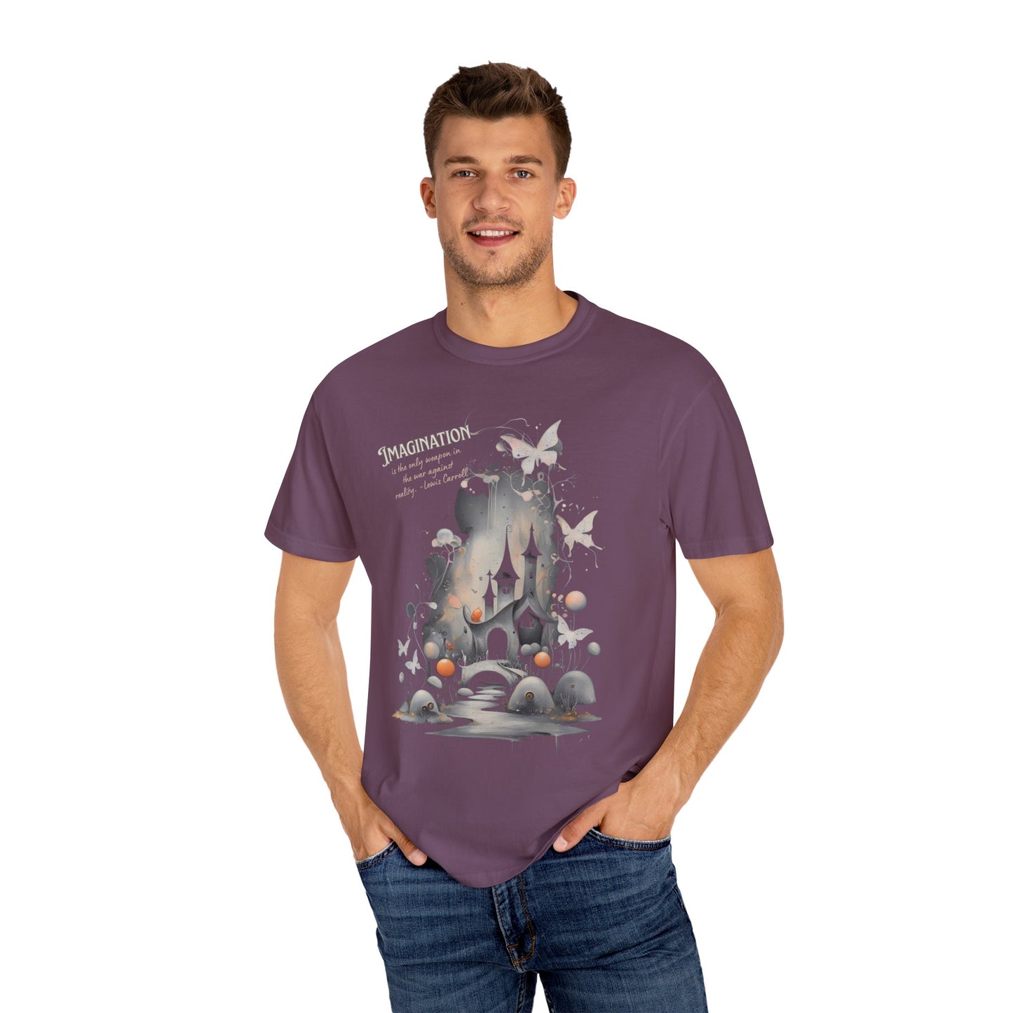 Imagination Is the Only Weapon Shirt - Lewis Carroll Castle & Butterfly Tee, Comfort Colors Garment Dyed Unisex T-Shirt
