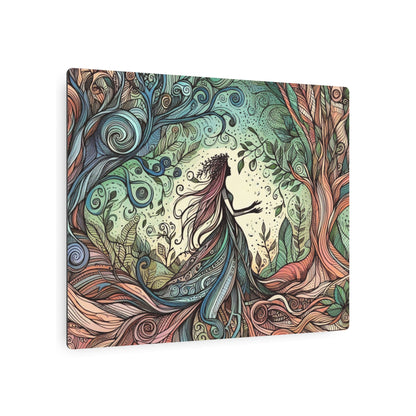 Metal Wall Art - Surreal Forest Goddess Silhouette with Colorful Windy Roots