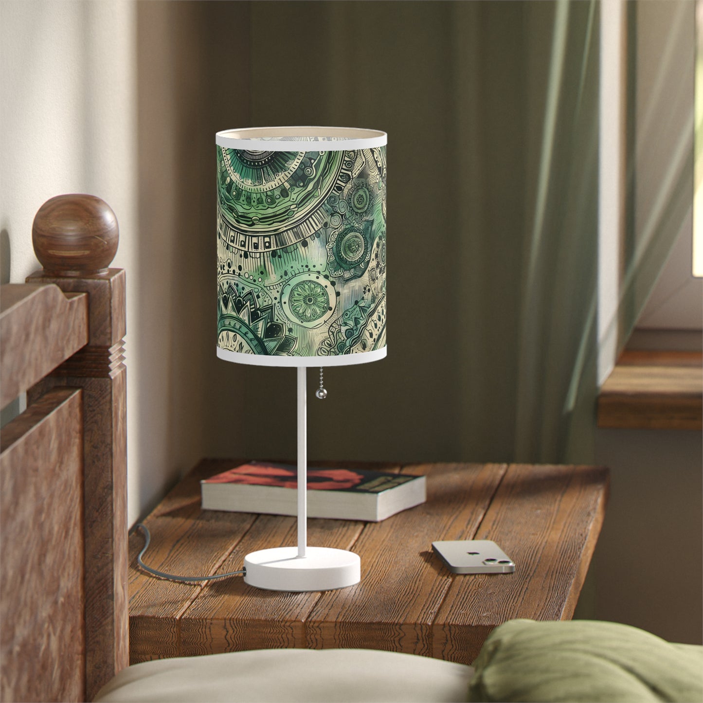 Boho Table Lamp - Sea Green Mandala Pattern