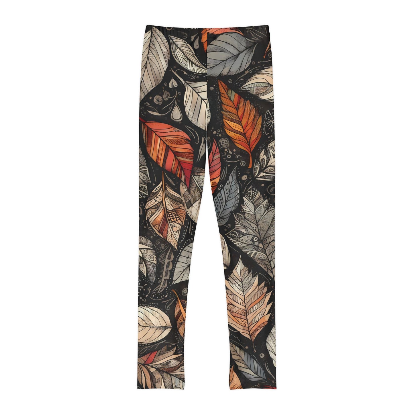 Toddler and Youth Fall Leggings: Sketched Boho Leaves, 18mo-12y