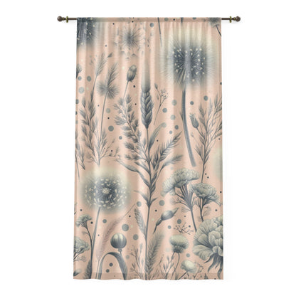 Retro Dandelion Sheer Curtain - Pale Pink with Delicate Florals - Vintage-Inspired, Calming Window Drape - 50" x 84" with 4" Rod Pocket