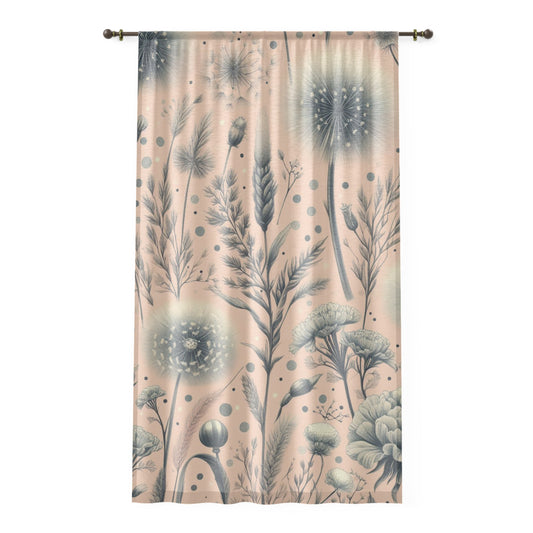 Window Curtain - Dreamy Retro Dandelions Against Pale Pink