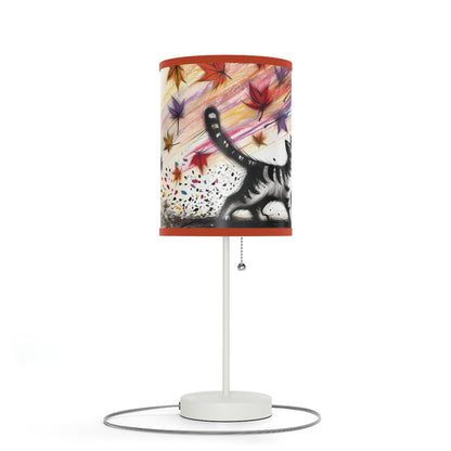 Kid's Table Lamp - Playful Kitten Chasing Autumn Leaves