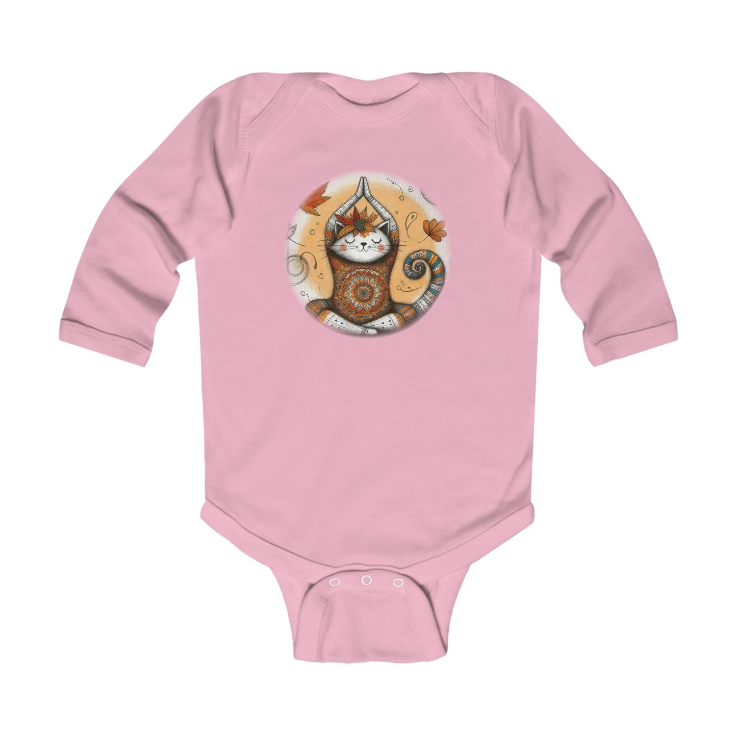 Baby Long Sleeve Bodysuit - Meditative Autumn Cat, Sizes Up to 18mo, Multiple Colors Available