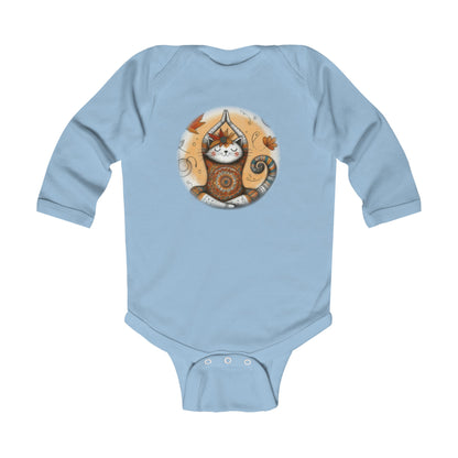 Baby Long Sleeve Bodysuit - Meditative Autumn Cat, Sizes Up to 18mo, Multiple Colors Available