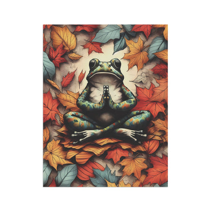 Porch or Yard Flag / Garden Banner - Namaste Frog and Leaves