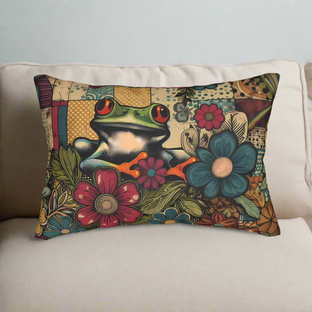 Lumbar Pillow - Groovy Frog and 70s Retro Florals