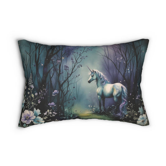 Unicorn Lumbar Pillow, Enchanted Forest Cushion, Mystical Fantasy Home Decor, 20x14 Throw Pillow