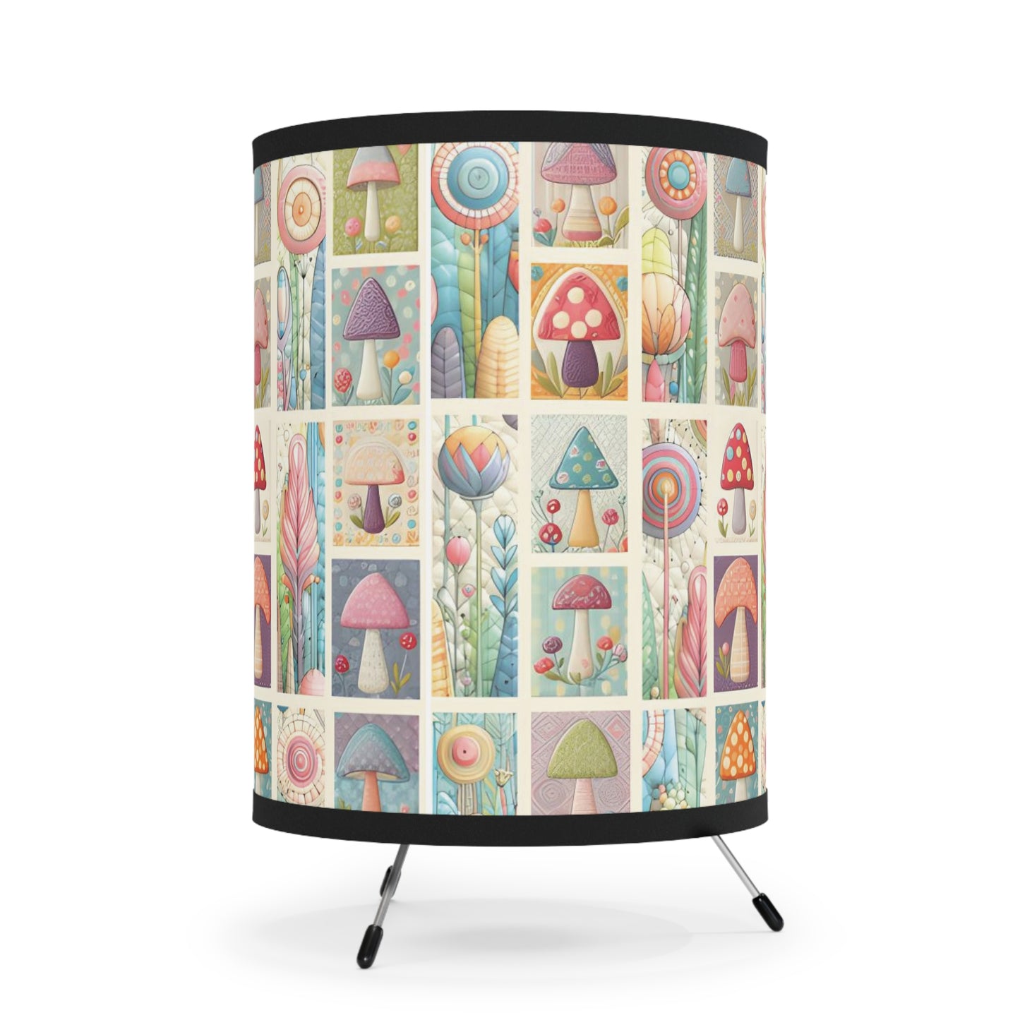 Whimsical Mushroom & Flower Patchwork Lamp – Fairycore Pastel Aesthetic, Vibrant Shade, Great for Child's Room