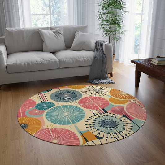 Round 60" x 60" Rug - Playful Creamsicle Dandelions