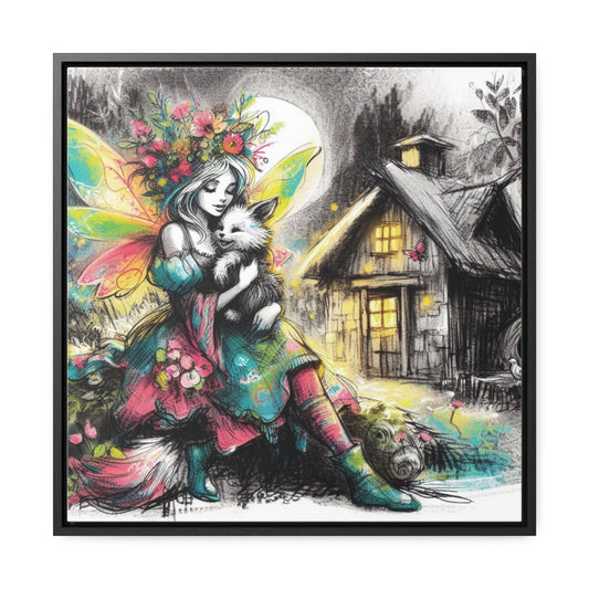 Whimsical Fairy and Baby Fox Cottage Core Art, Gallery-Wrapped Canvas - Fantasy Decor for Child's Room or Nursery