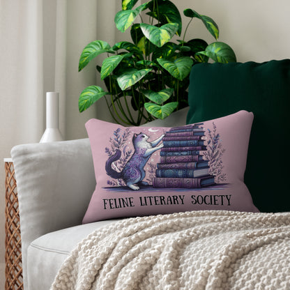 Lumbar Pillow - "Feline Literary Society" Whimsical Book Loving Cat