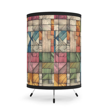 Tree of Life Patchwork Tripod Lamp - Soft Light Table or Desk Lamp with Sketched Tree Surrounded by Rainbow Colors