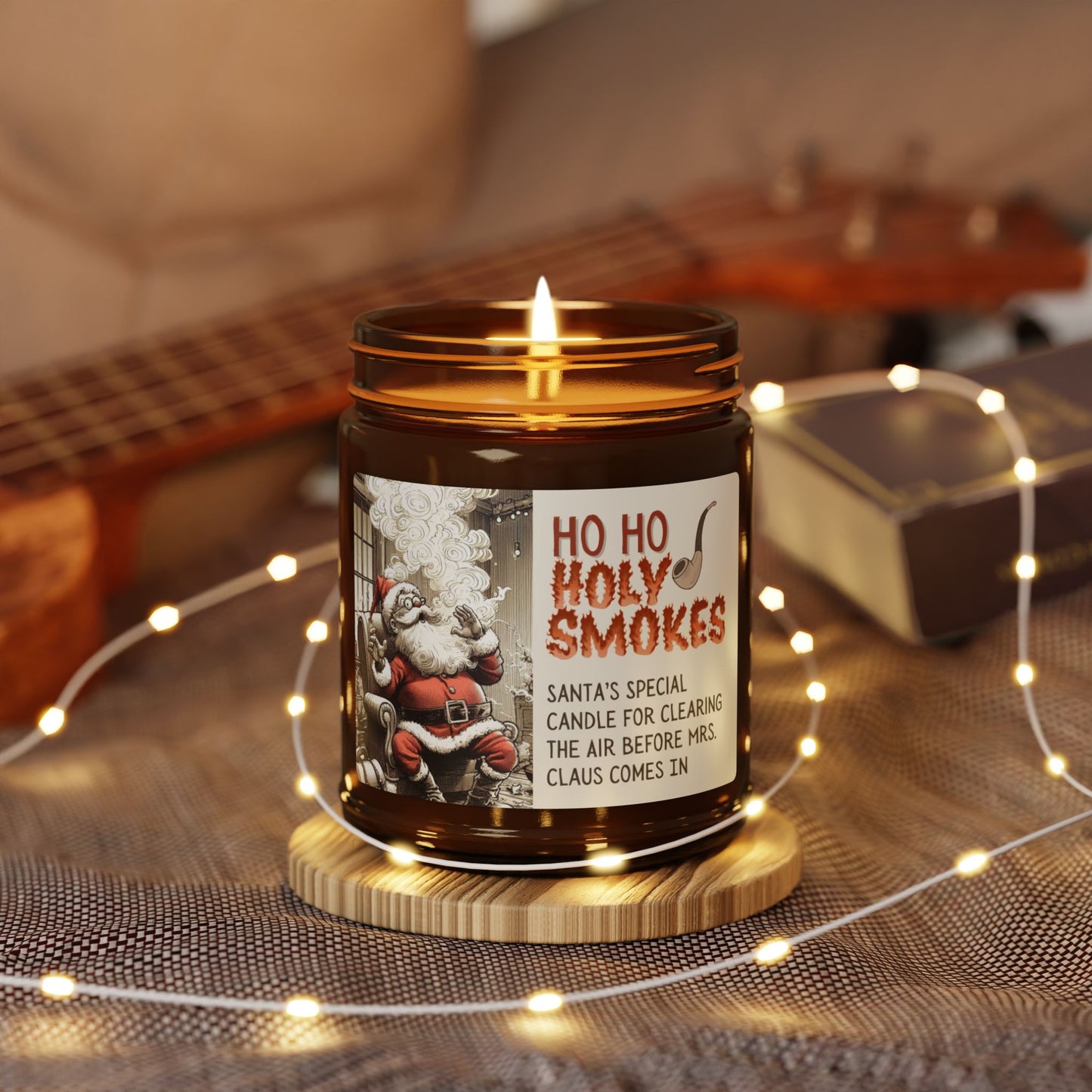 Santa's 'Ho Ho Holy Smokes' Candle  - Funny Christmas Candle with Soy Wax in Amber Jar for Holiday Decor or Gifting