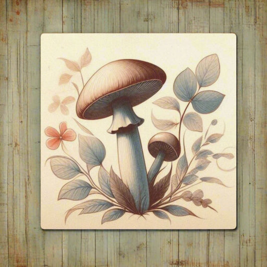 Vintage Amanita Mushroom Metal Wall Art - Retro Design in Burnt Orange, Brown, and Teal - Matte Finish Aluminum Wall Art