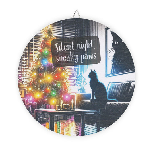 Wooden Sign - "Silent Night, Sneaky Paws" Christmas Cat