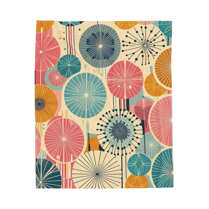 Whimsical Dandelion Geometric Plush Blanket – Bright Pink, Teal, & Orange Retro Design – Ultra Soft Velveteen Throw for Kids Rooms, Couches