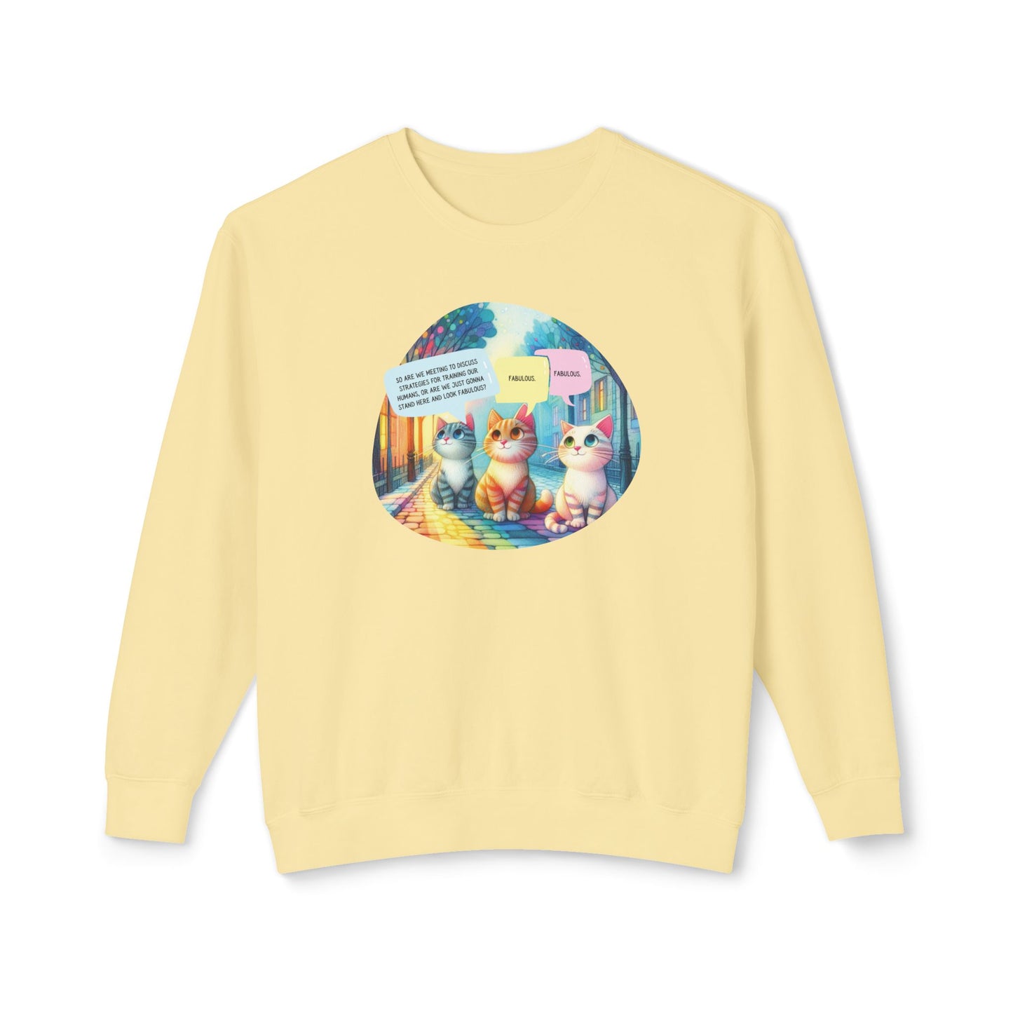 Fabulous Cat Meeting Sweatshirt - Whimsical Rainbow Cat Cartoon in Bright Colors | Cute & Cozy Gift for Cat Lovers