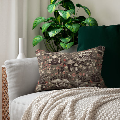 Lumbar Pillow - Earthy and Enchanted Cherry Blossoms & Mushrooms Woodland Cottagecore Decor