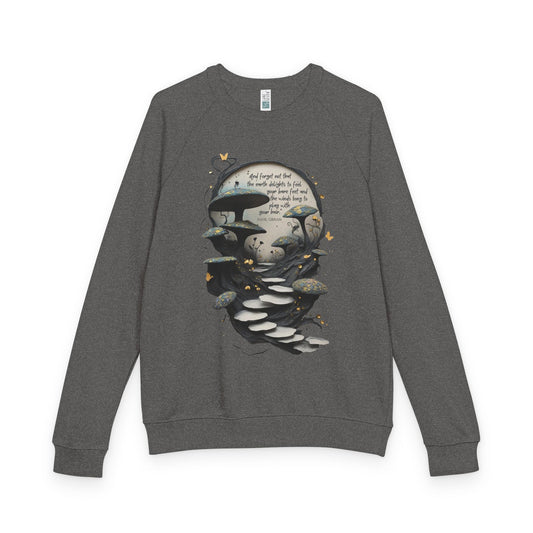Mystical Mushroom Premium French Terry Cloth Sweatshirt, Nature Quote Raglan Crewneck, Boho Fairycore Forest Art Sweater