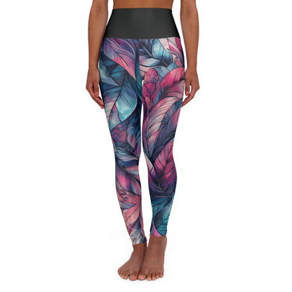 High Waisted Yoga/Casual Leggings - Vibrant Pink, Blue, and Purple Leaves, XS-2XL