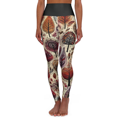 High Waisted Fall Yoga Leggings - Boho Autumn Leaves and Trees, XS-2XL