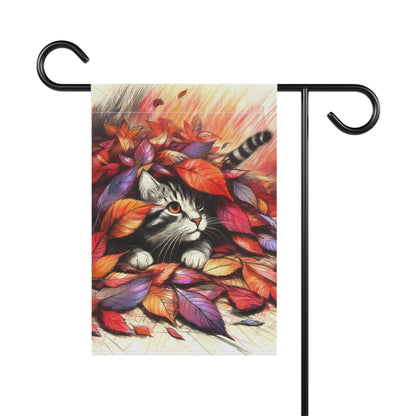 Yard Flag / Garden Banner - Autumn Peekaboo Cat