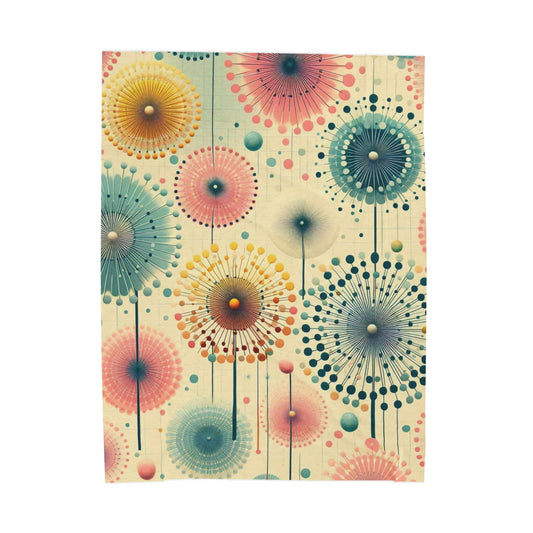 Whimsical Dandelion Velveteen Plush Blanket - Yellow, Pink, and Teal Retro Pattern - Soft & Cozy Medium-Heavy Blanket - Fun, Vibrant  Decor