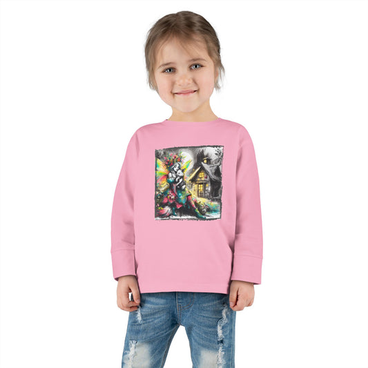 Whimsical Fox Fairy Toddler Long-Sleeve Tee – Soft Cotton Graphic Novel Style Shirt