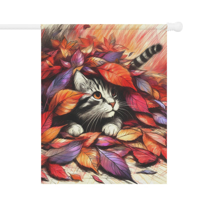 Yard Flag / Garden Banner - Autumn Peekaboo Cat